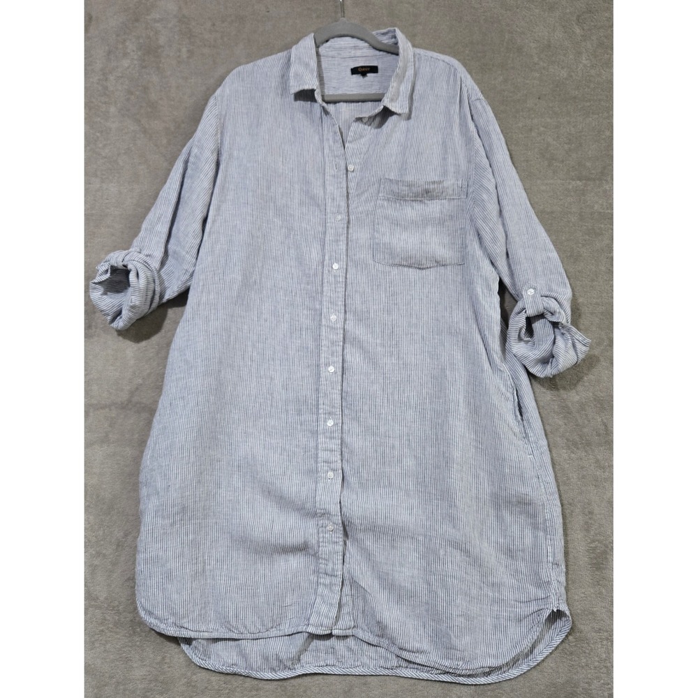Quince Linen Striped Button Down Shirt Women XL Coastal Nautical Tunic Oversized